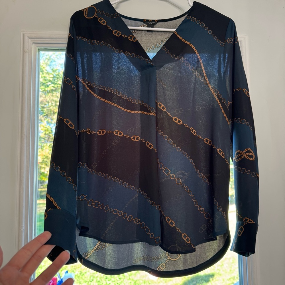 Ann Taylor Black and Gold Chain Print Blouse